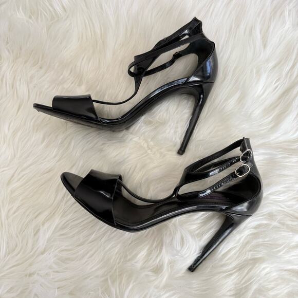 Ralph Lauren Purple Label | Italy Stiletto Heel Black Patent Leather Ankle Strap - Picture 8 of 11